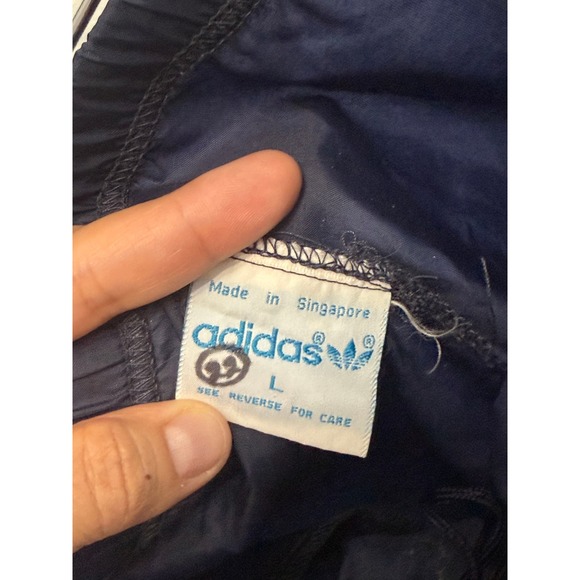 Adidas Unisex Windbreaker Pants L Navy Blue Pull Tie Band Zipper Leg Vintage Y2K - Picture 5 of 13